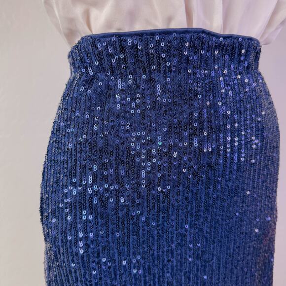 Vince Camuto Slit Pencil Sequin Midi Skirt Blue Cocktail Party Disco Size S NWT - Picture 3 of 11